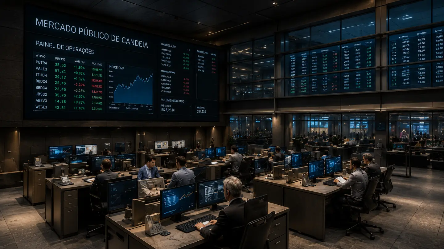 Salão de operações do Mercado Público de Candeia com pessoas trabalhando em conjunto